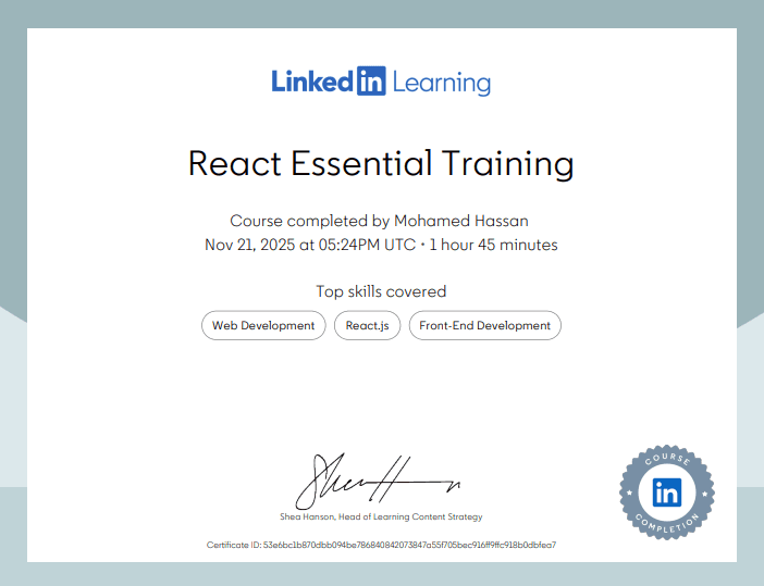 React Essential Training Certification